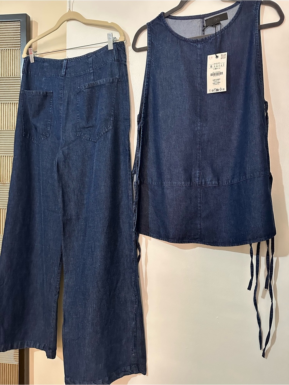 Zara Dark Blue Denim Wide-Leg Jeans and Sleeveless Top Set